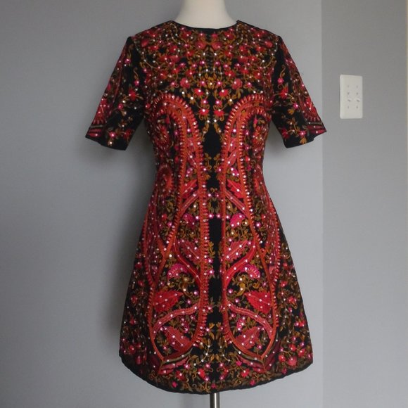 ASOS Collections All Over Embellished Sequins Embroider Shift Aline Cotton Dress - Picture 1 of 15